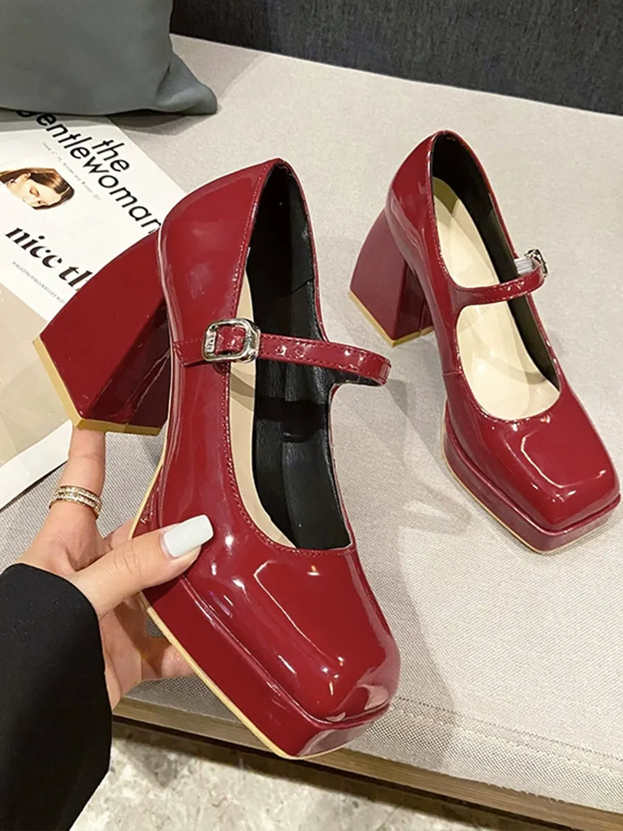Square Toe Block Heels Mary Jane Pumps Maxct