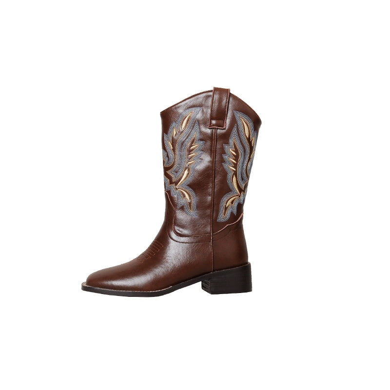 Western Bootss Mid Calf Boots Embroider- Black/Brown/Coffee Roper Cowgirl Boots Maxct