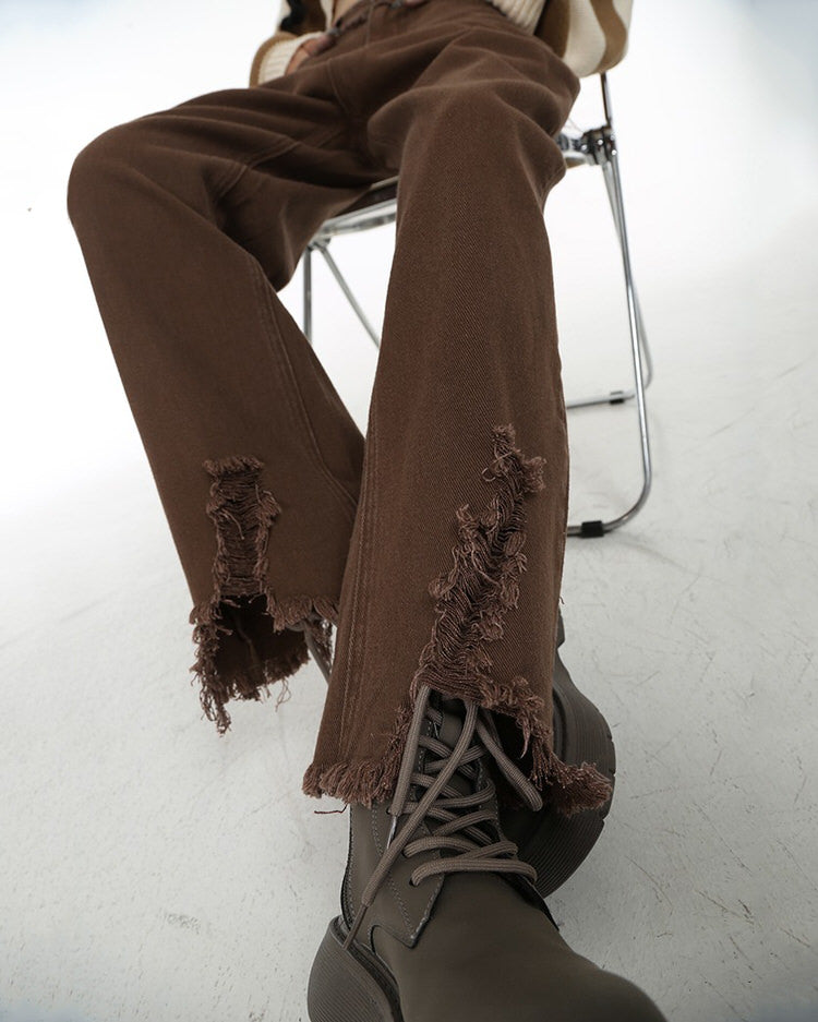 Brown Straight Leg Distressed Jeans Maxct