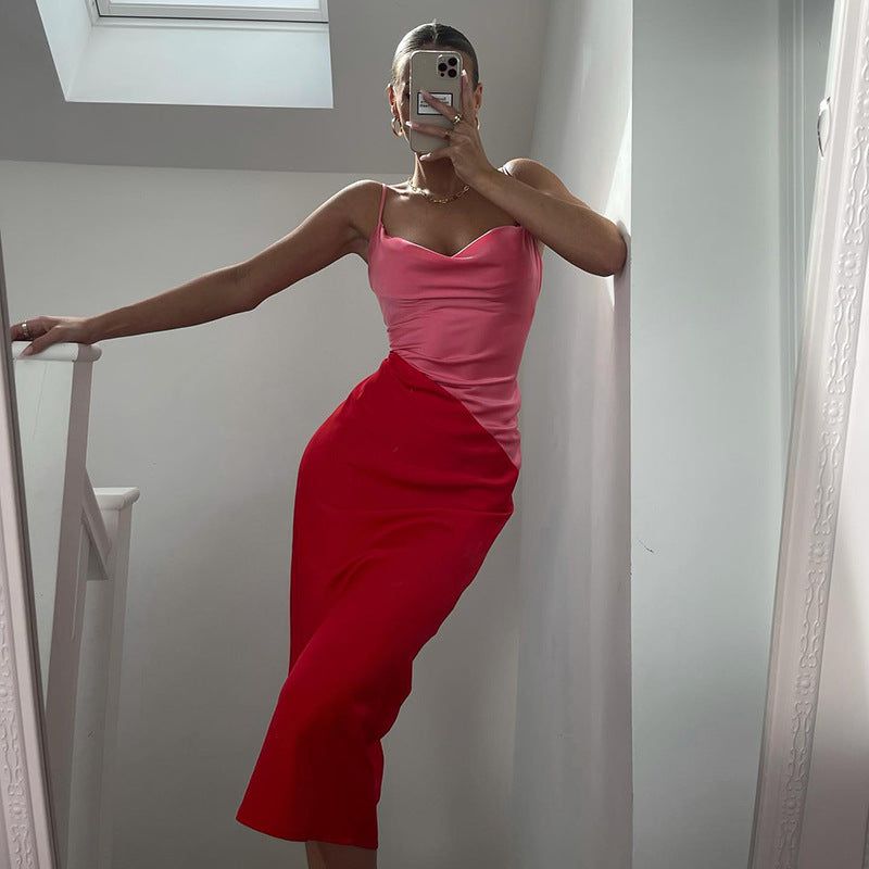 Strawberry Fields Diagonal Panel Satin Midi Dress Maxct