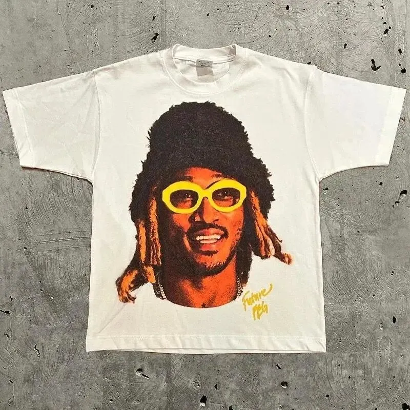 Maxct 90S Streetwear Men'S T-Shirt Retro Trend Portrait Print Short Sleeve T-Shirt Y2K Gothic Harajuku Hip Hop Couple Casual Loose 0924