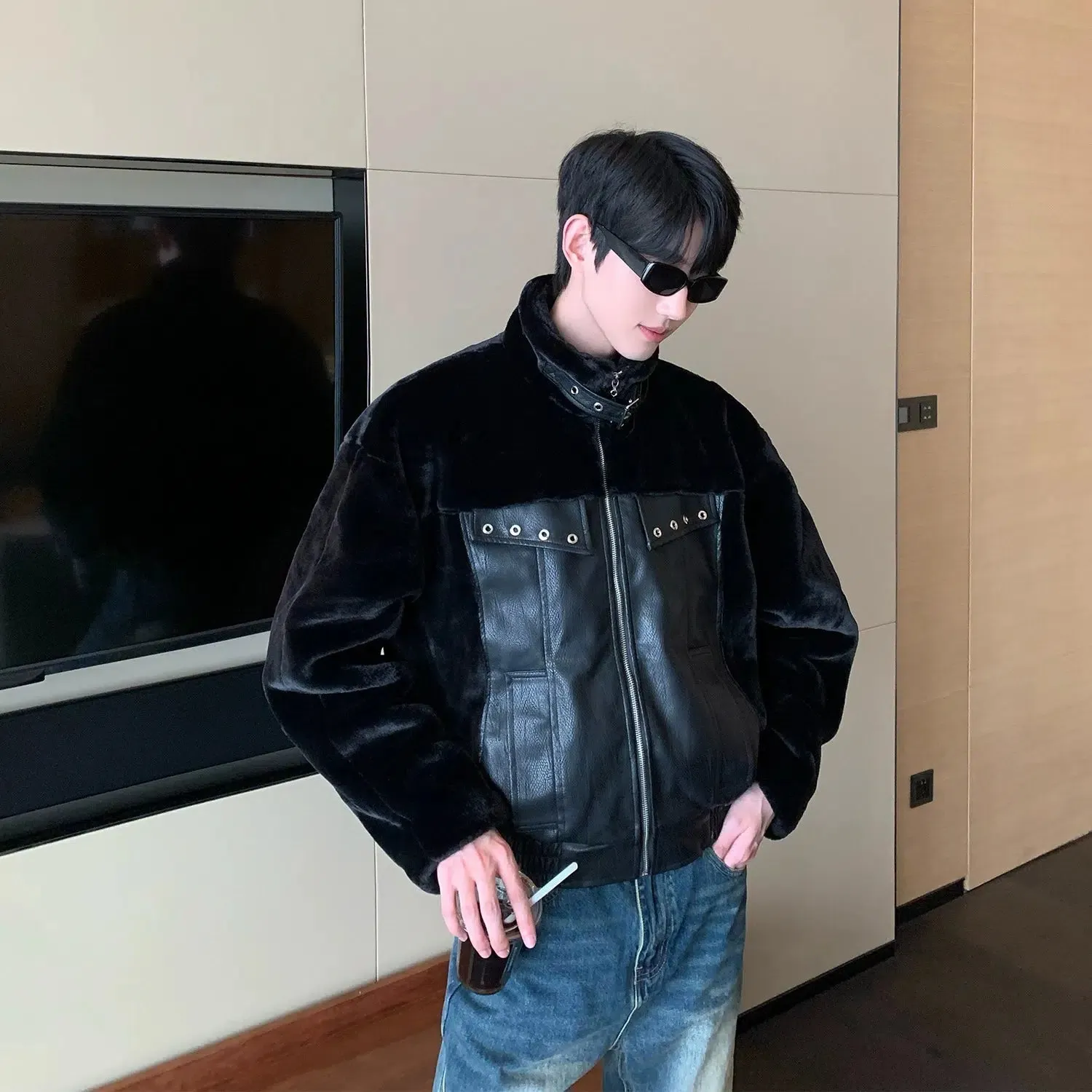 Maxct Faux Leather Collar Jacket