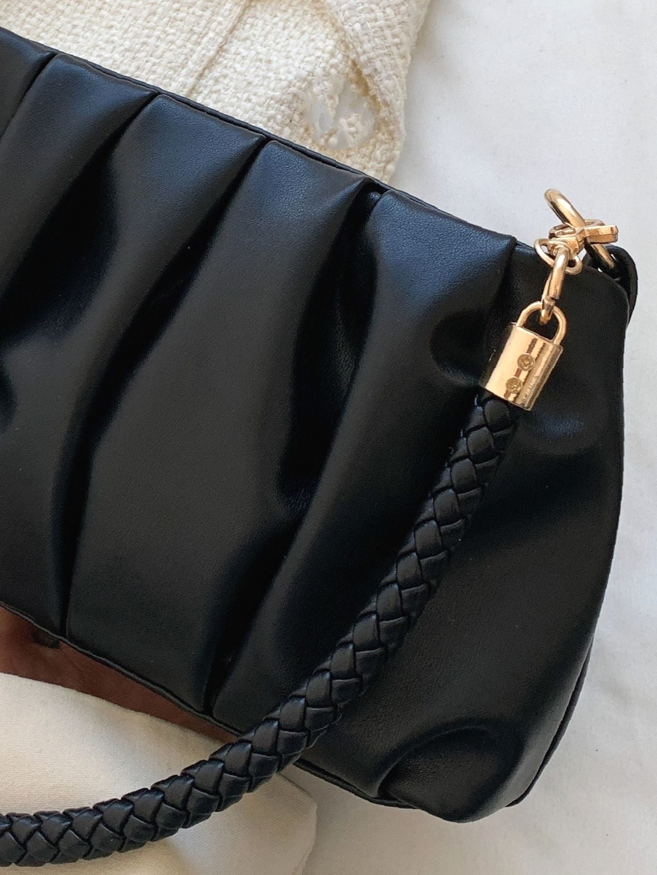 Bag For Love - Minimalist Braided Strap Ruched Bag - Women Maxct Bags