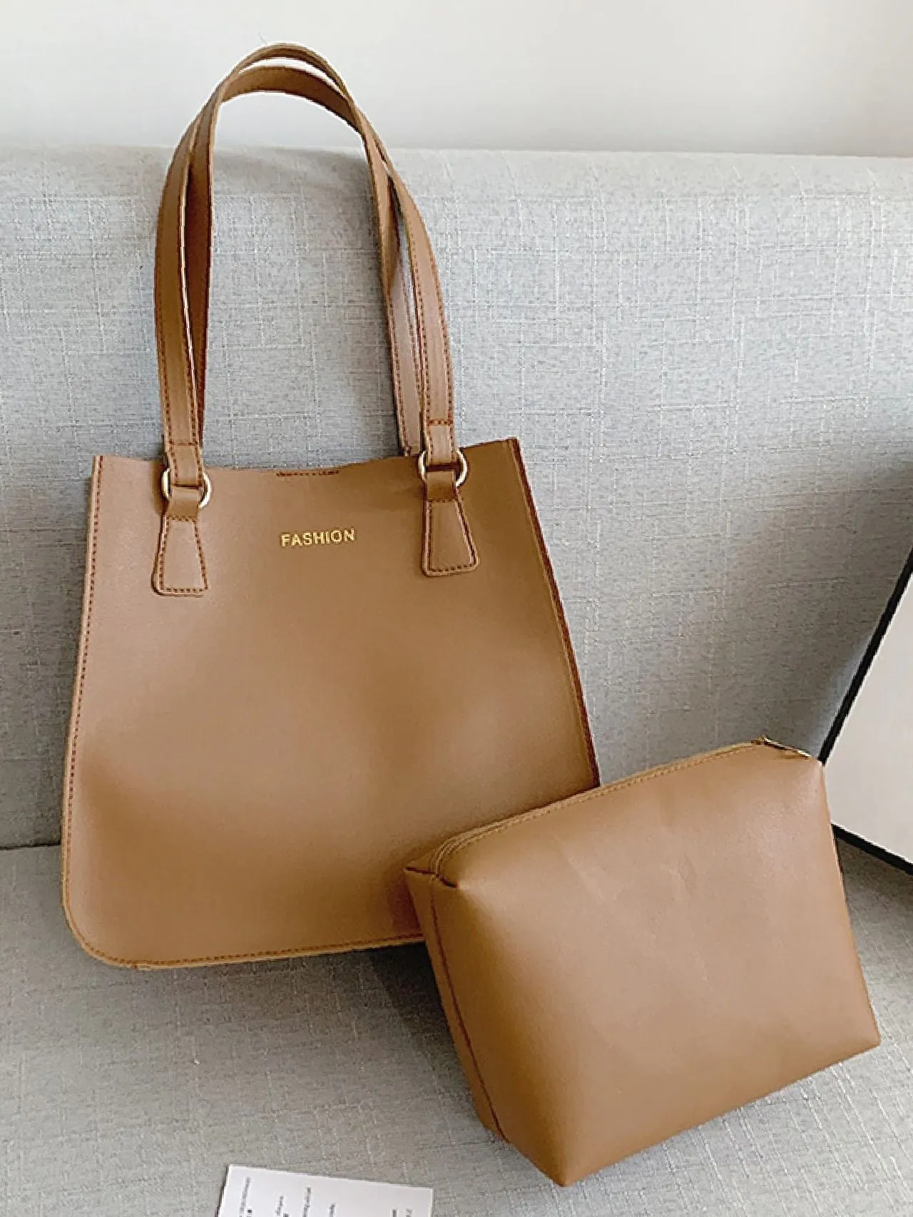 Maxct - Letter Graphic Shoulder Tote Bag with Inner Pouch  - Women Tote Bags