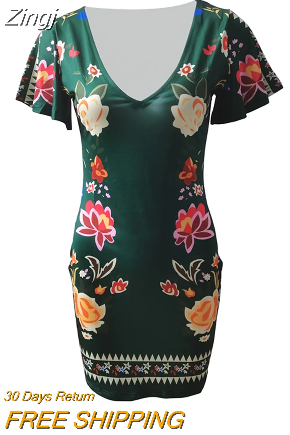 Maxct Women Elegant Dress Vintage Floral Print Ruffles Bodycon Dress for Party Cocktails Casual Mini Dress Vacation Dress