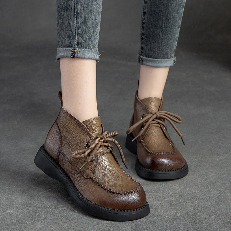 Women Spring Retro Fashionable Leather Lace Up Boots