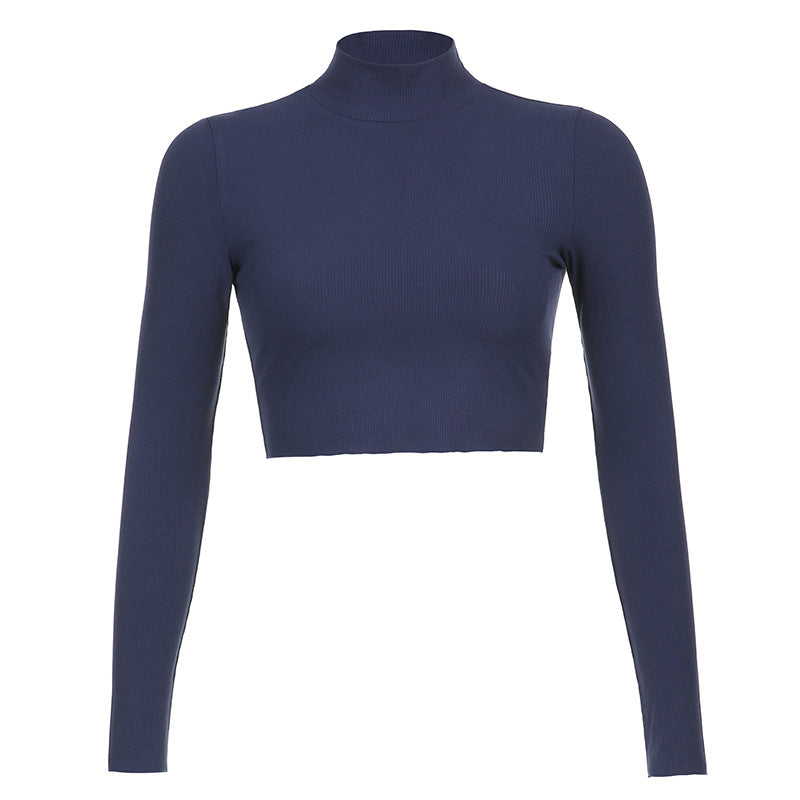Maxct Stretch Rib Solid Color Long-Sleeved T-Shirt