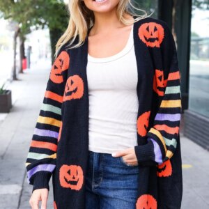 Maxct &Pumpkin Multicolor Stripe Jacquard Knit Open Cardigan