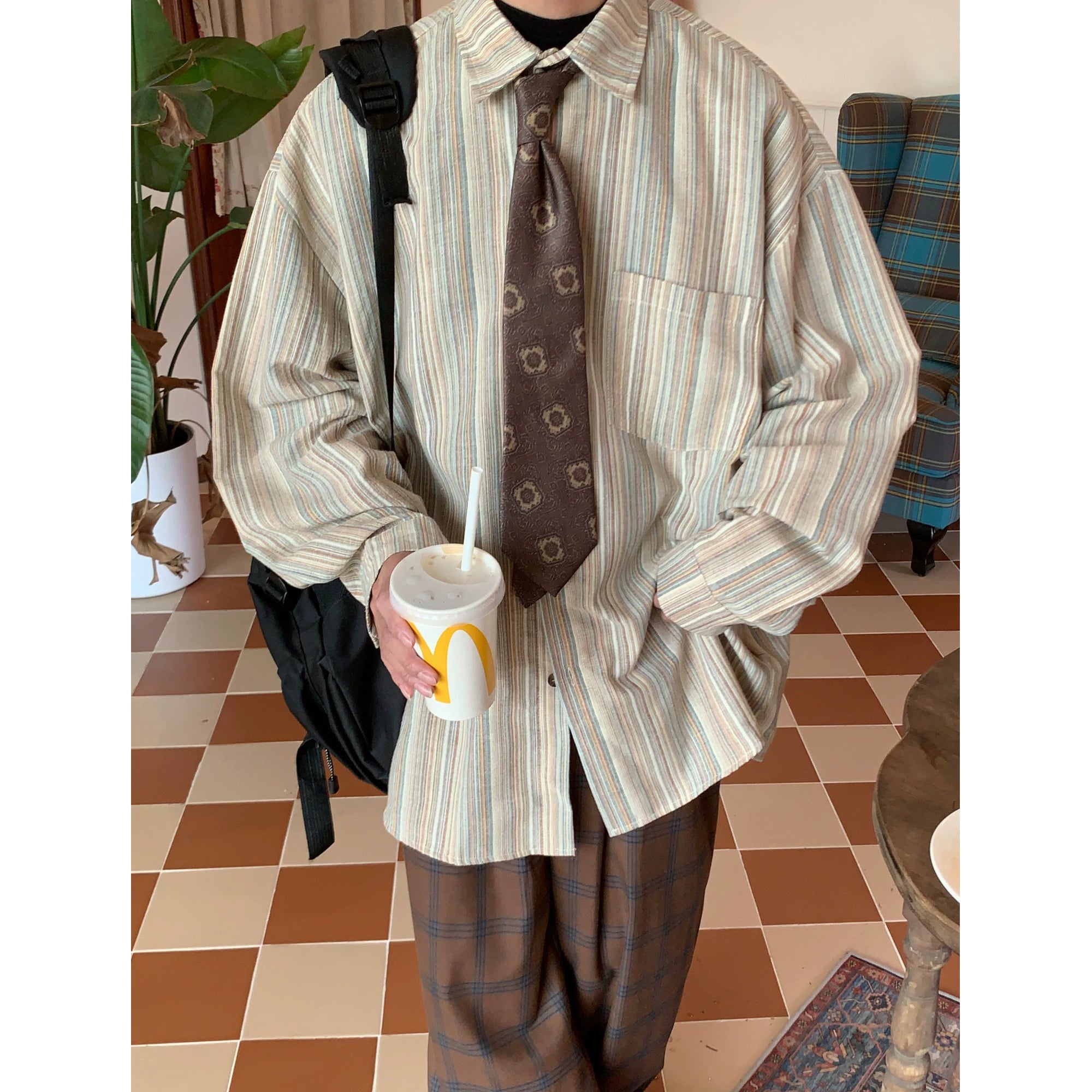 c2 Retro Vertical Striped Long-sleeved Shirt Maxct