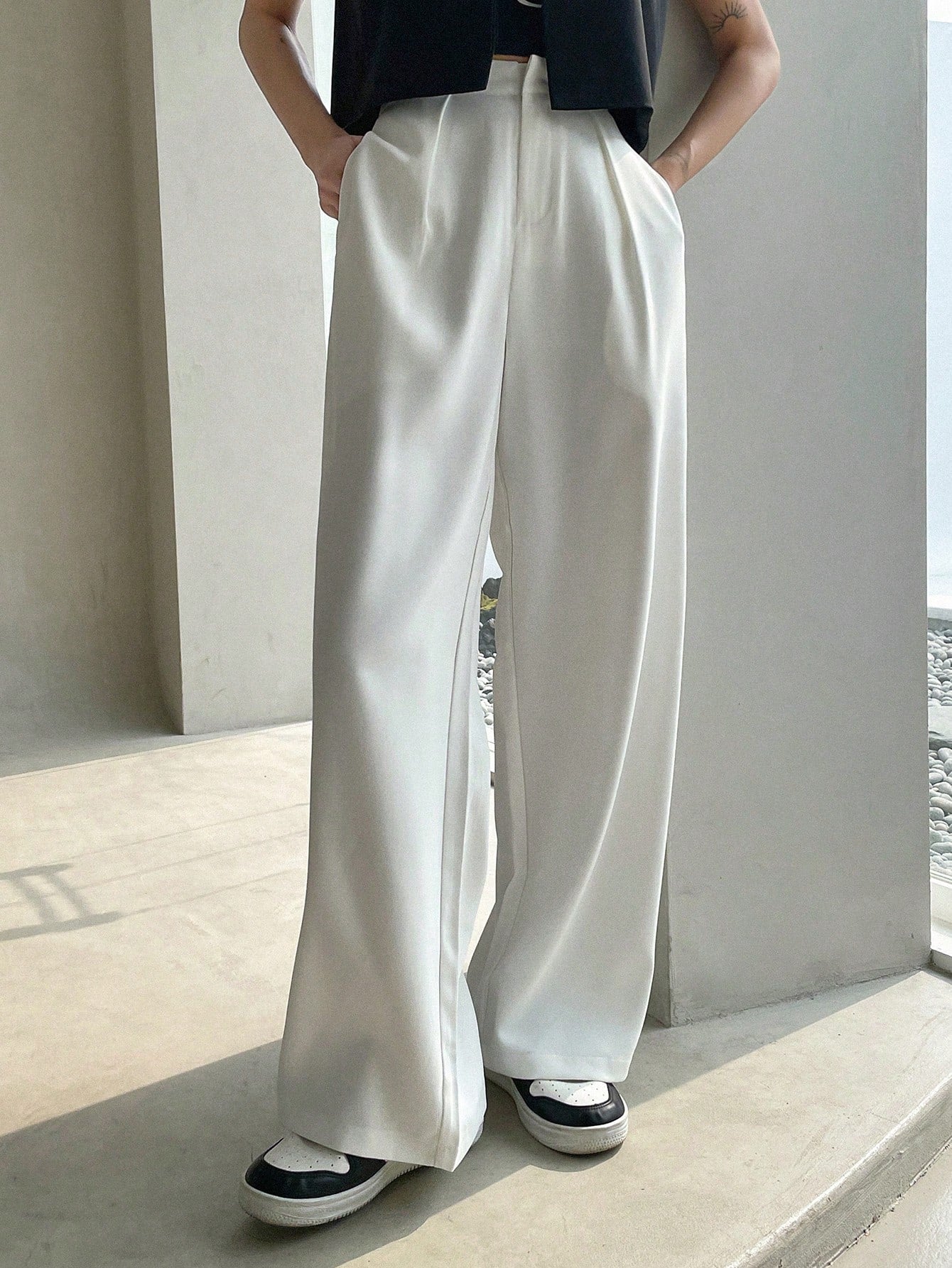 Maxct Solid Wide Leg Suit Pants