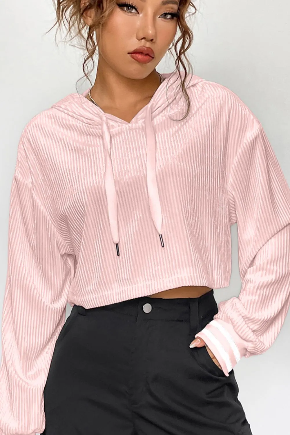 Maxct &Drawstring Drop Shoulder Long Sleeve Hoodie