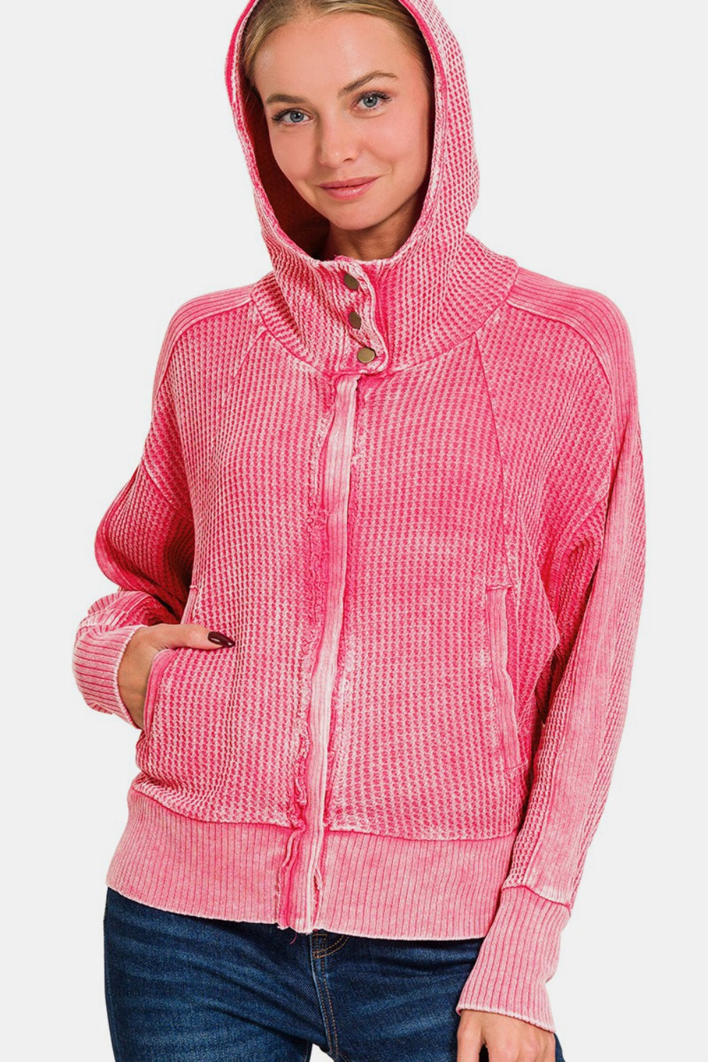 Maxct &Zenana Washed Zip Up Hooded Jacket
