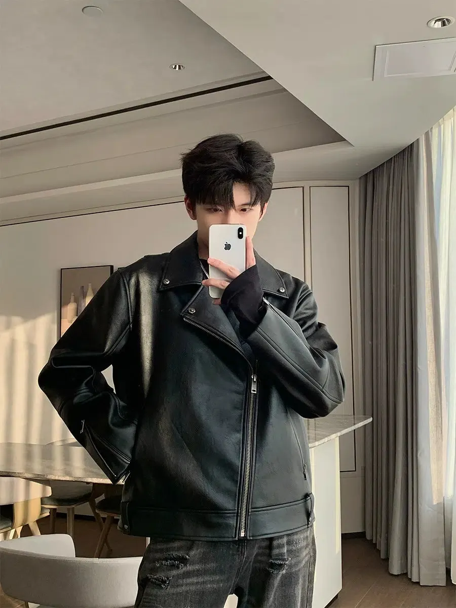 Maxct Black PU Leather Motorcycle Jacket