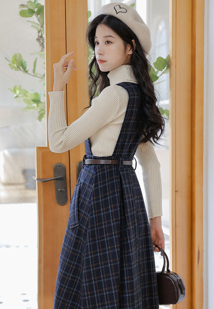 Button Up Plaid Pinafore Dress Maxct