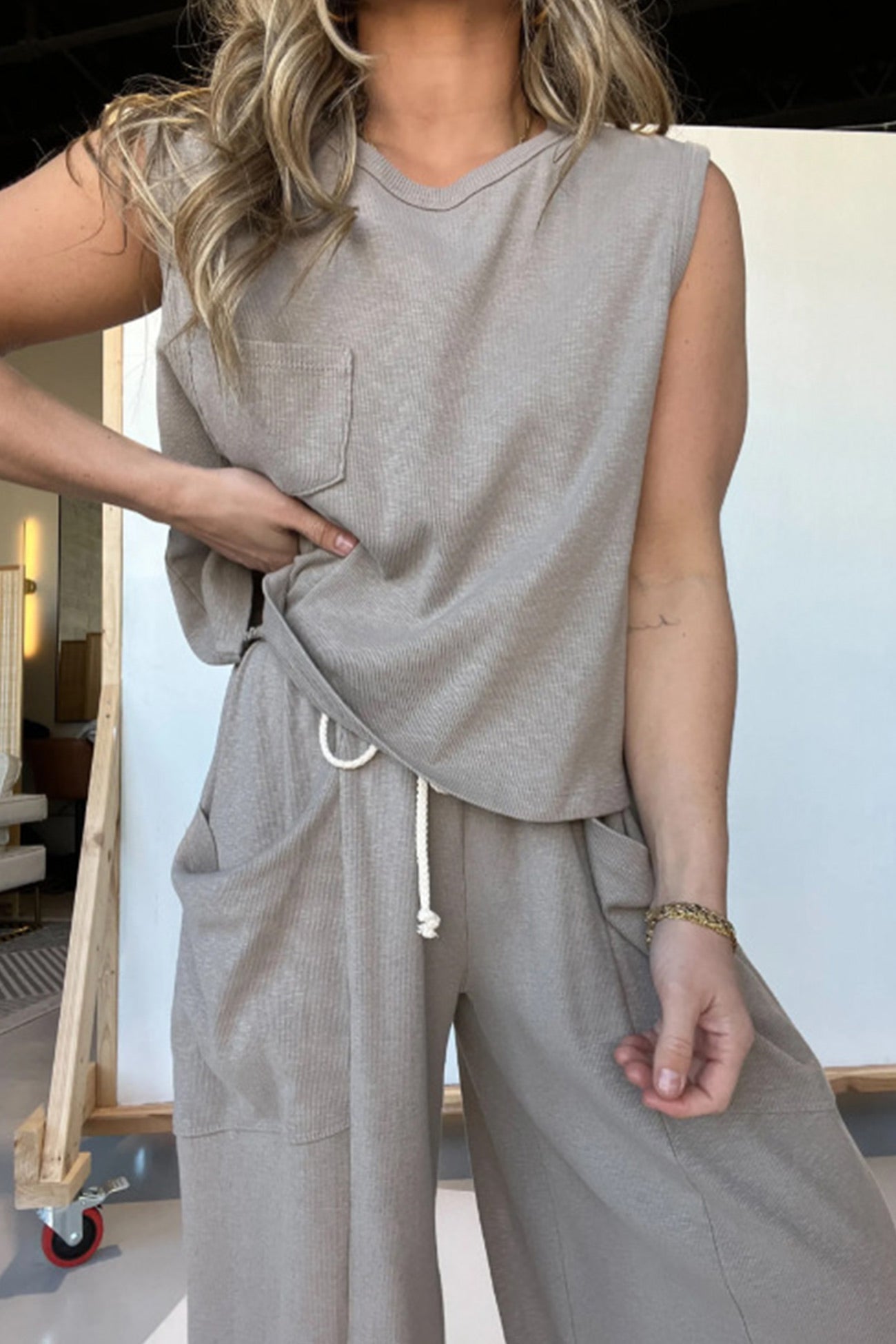Maxct Ribbed Tank Top Wide Leg Pants Set