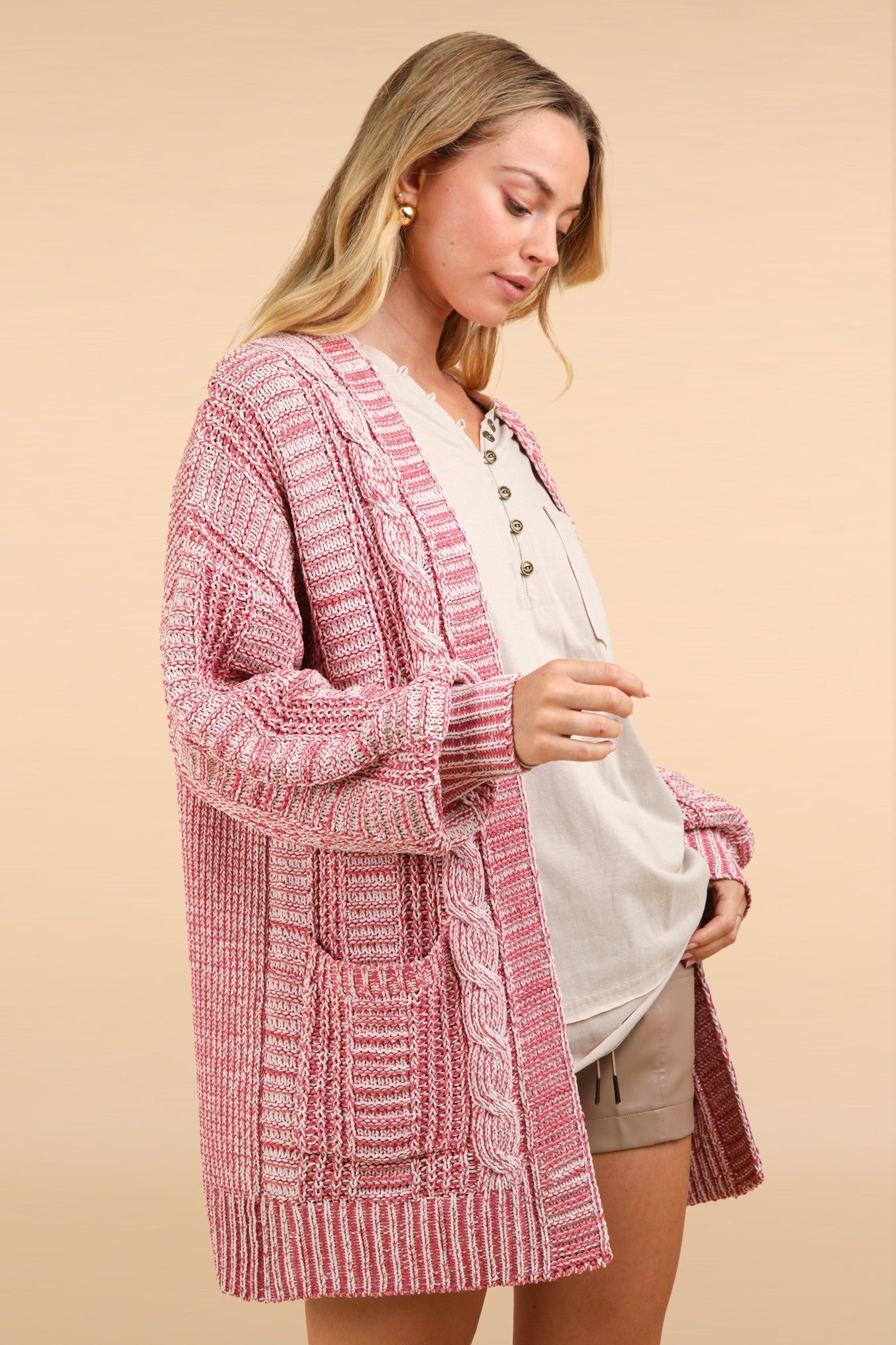 Maxct &VERY J Cable Knit Open Front Cardigan