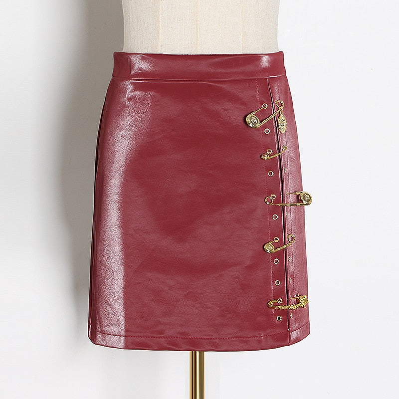 Pins Asymmetrical Leather Mini Skirt Maxct