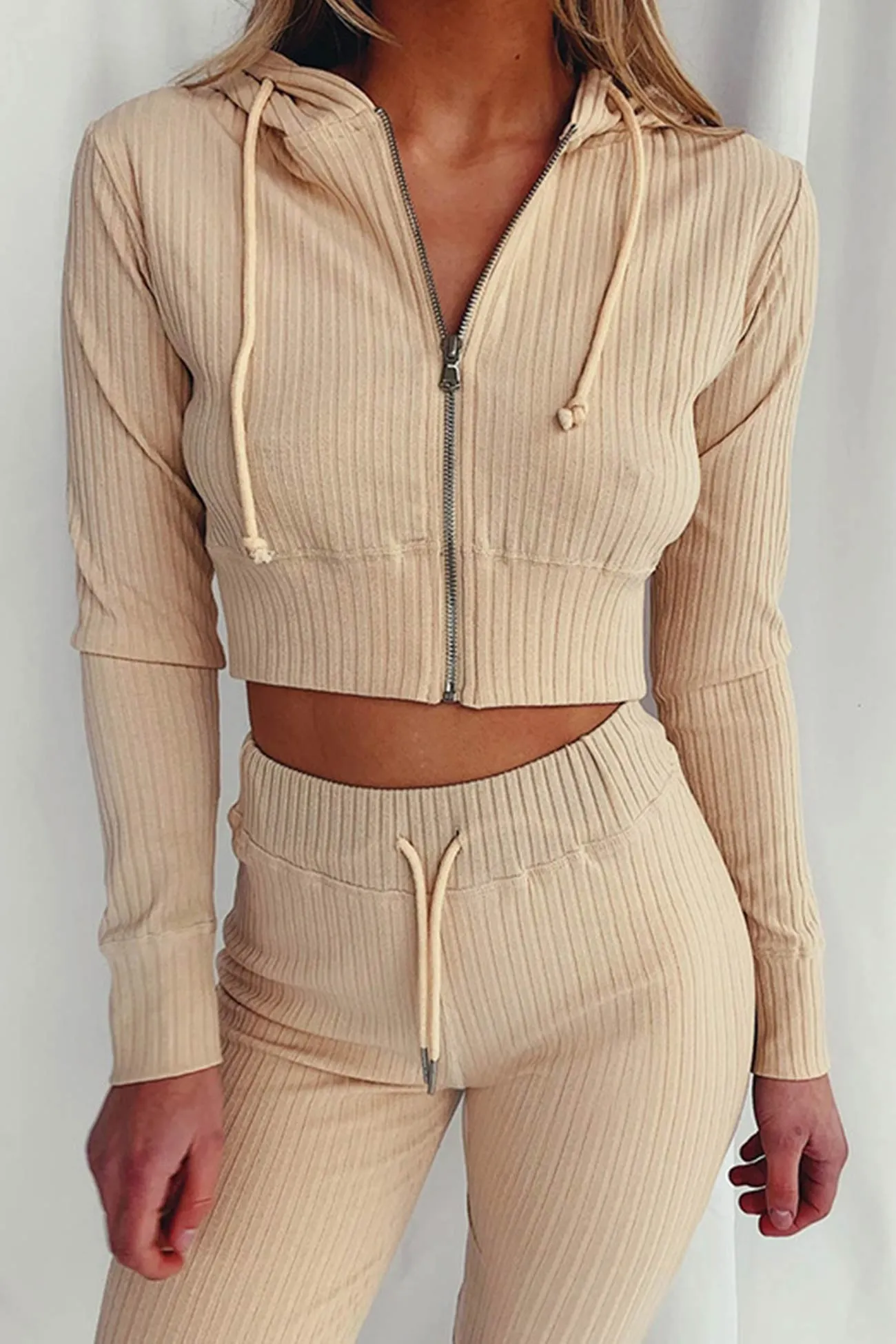Maxct Ribbed Knit Hoodie Long Pants Suits