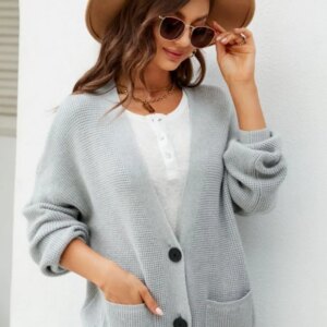 Maxct &Waffle-Knit Dropped Shoulder Cardigan