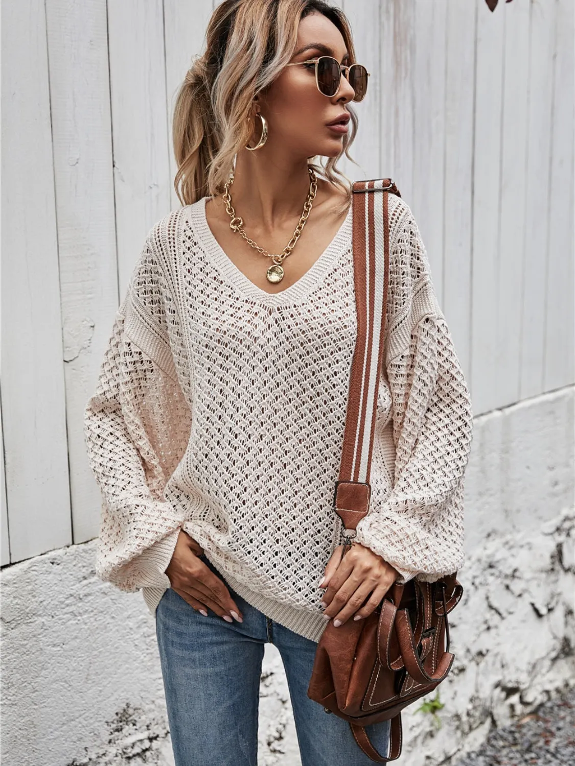 Maxct &V-Neck Dropped Shoulder Sweater