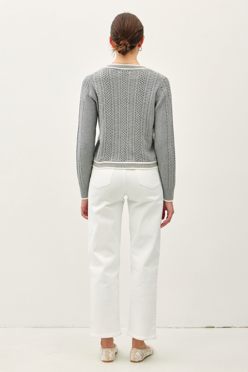 Maxct &Be Cool Cable Knit Long Sleeve Contrast Edge Cardigan