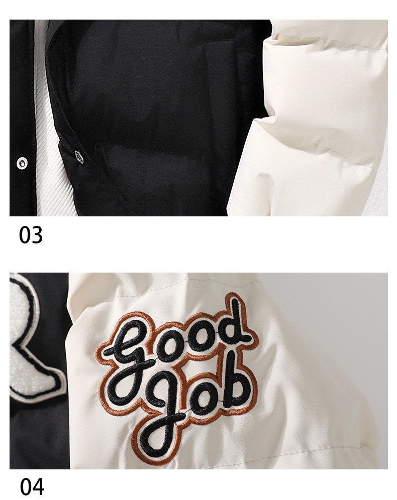 &Men's Embroidered Hooded Varsity Down Jacket