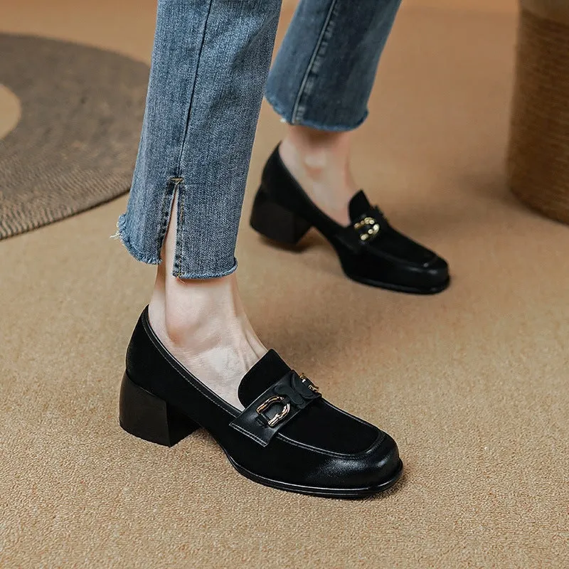 Suede Loafers Block Heel with Butterfly Details Maxct