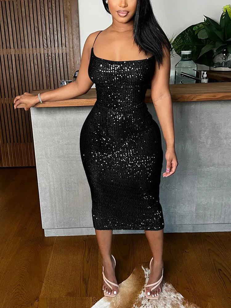 Sequins Spaghetti Strap Dresses Maxct
