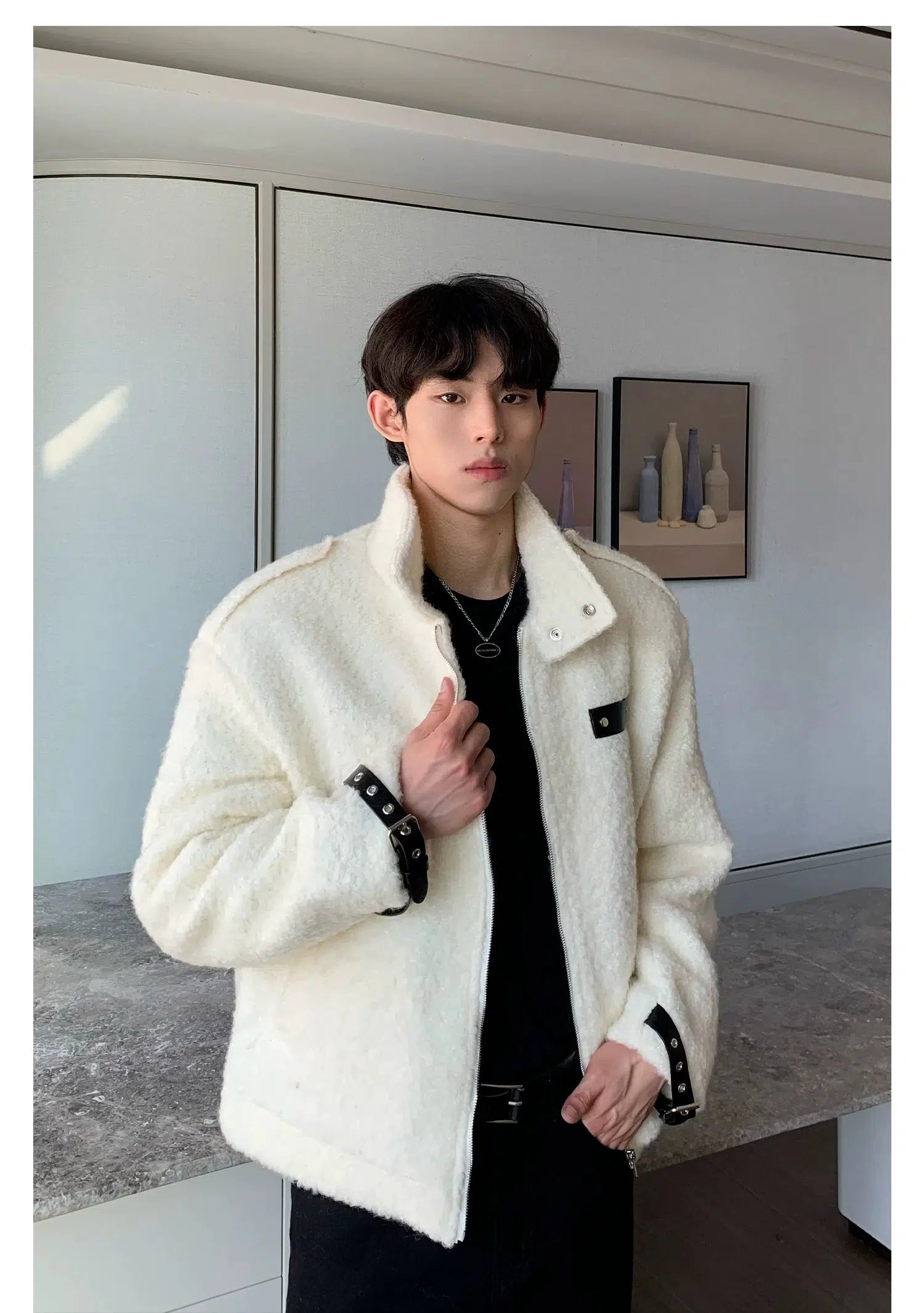 Maxct Belt Buckle Zipper Woolen Jacket