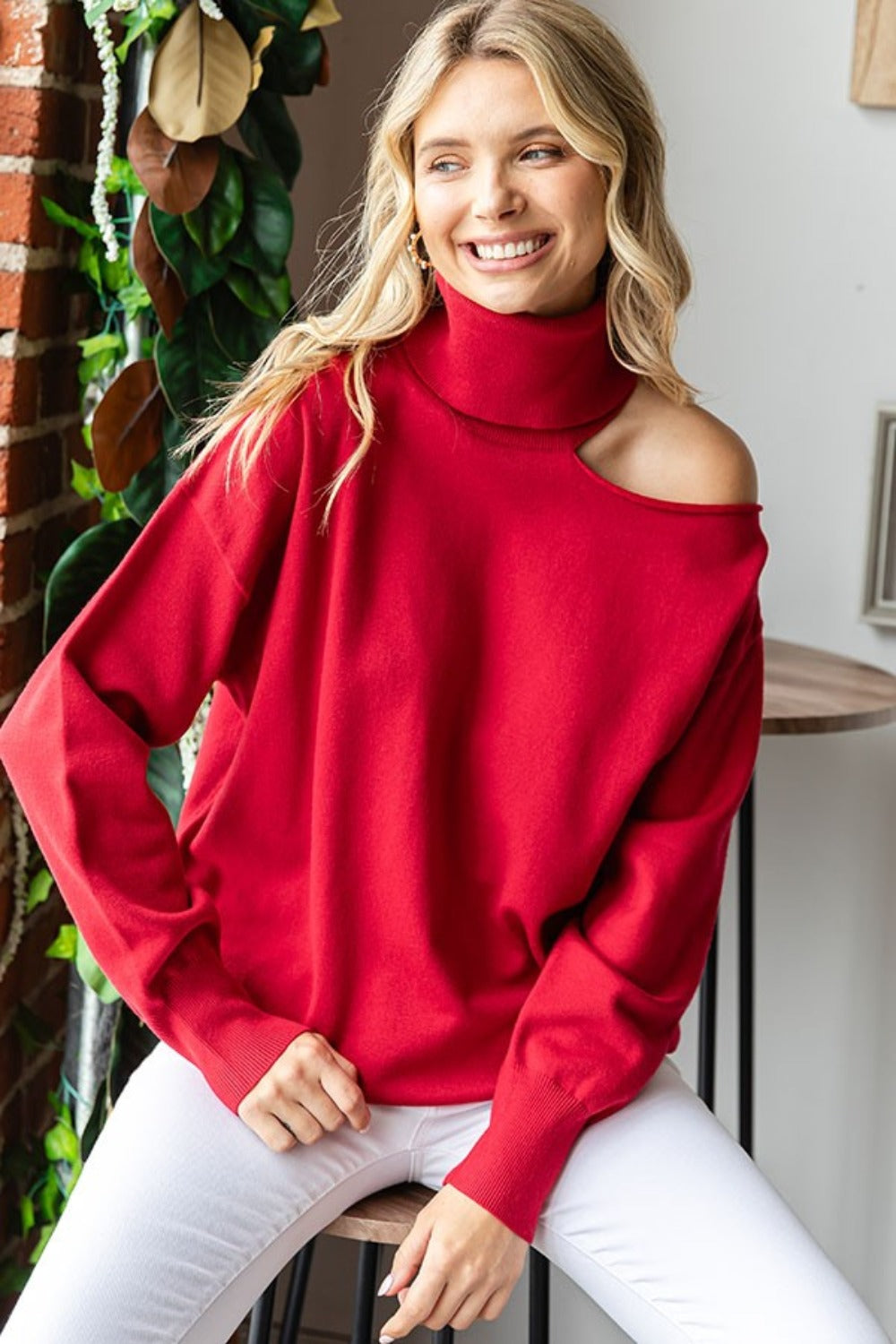 Maxct &First Love Cut Out Shoulder Turtleneck Sweater
