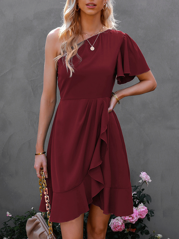 One Shoulder Ruffle Mini Dress Maxct