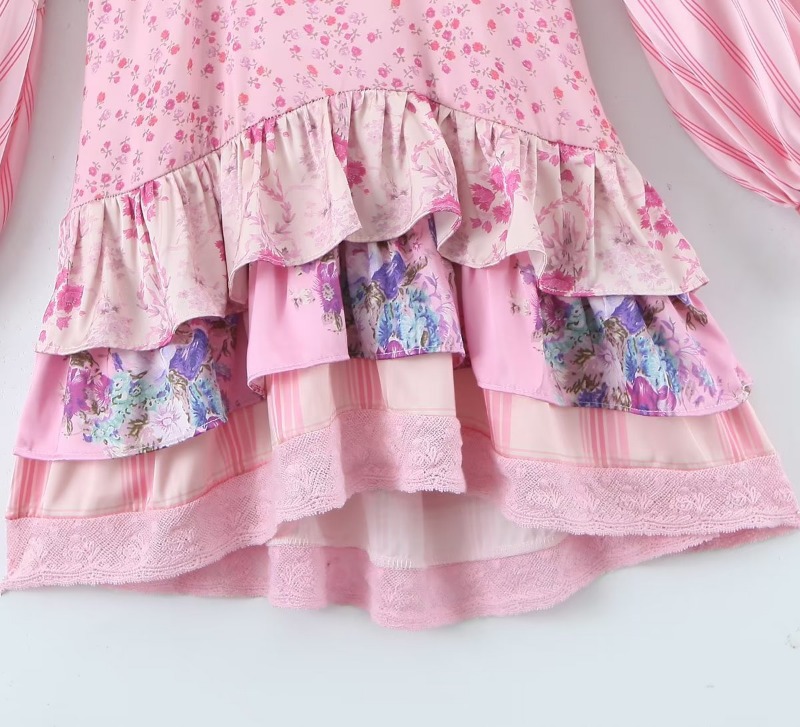 Inspired crochet-trimmed floral print cotton mini dress wrap-like summer dress cute V-neck short sleeve party dress women
