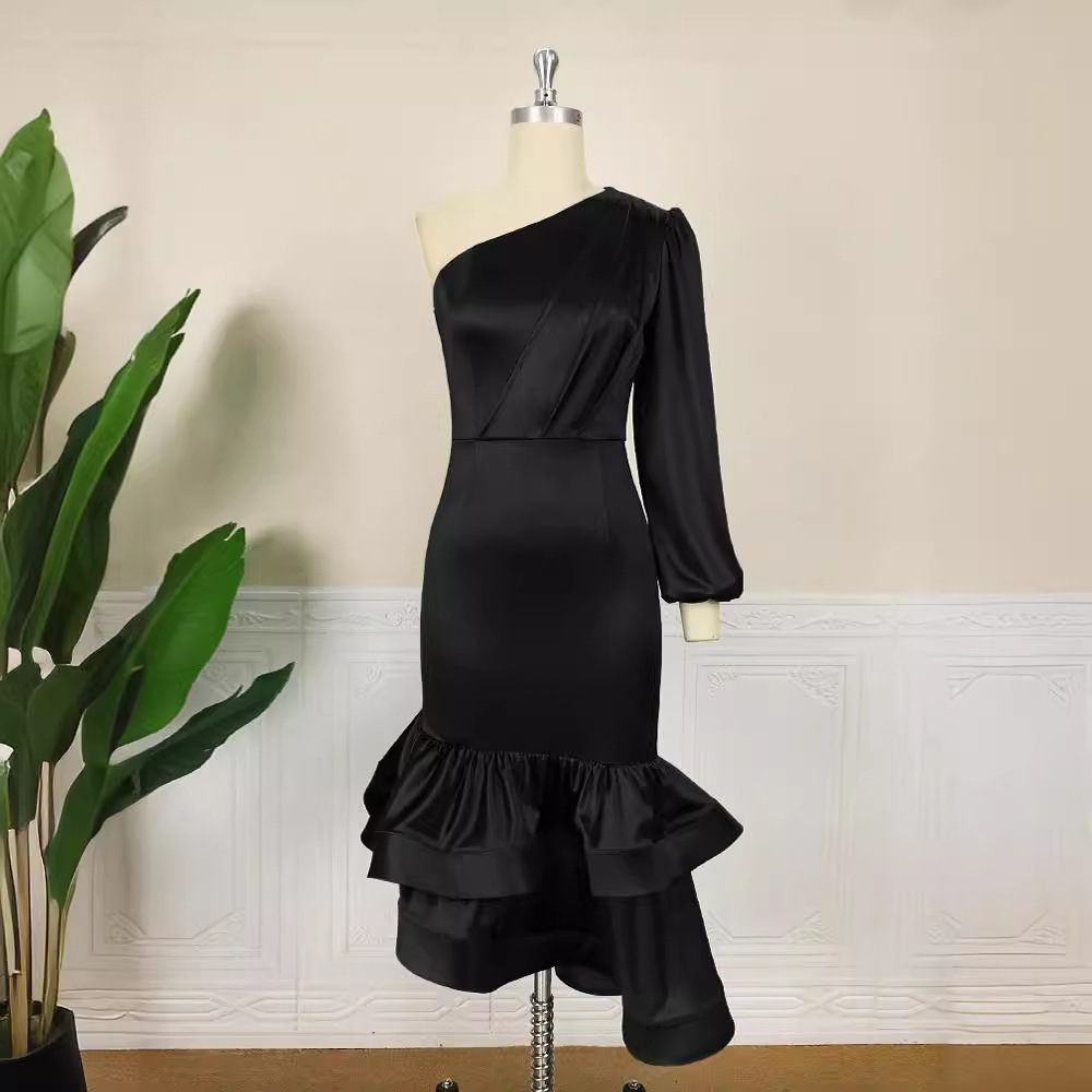 Maxct Autumn New Multi-Color Optional One-Shoulder Oblique Collar Dress Banquet Hip Bridesmaid Dress Dresses