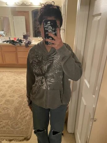 Zipper cardigan hooded European and American style Y2K retro loose version personalized street eagle print women's sweatshirt