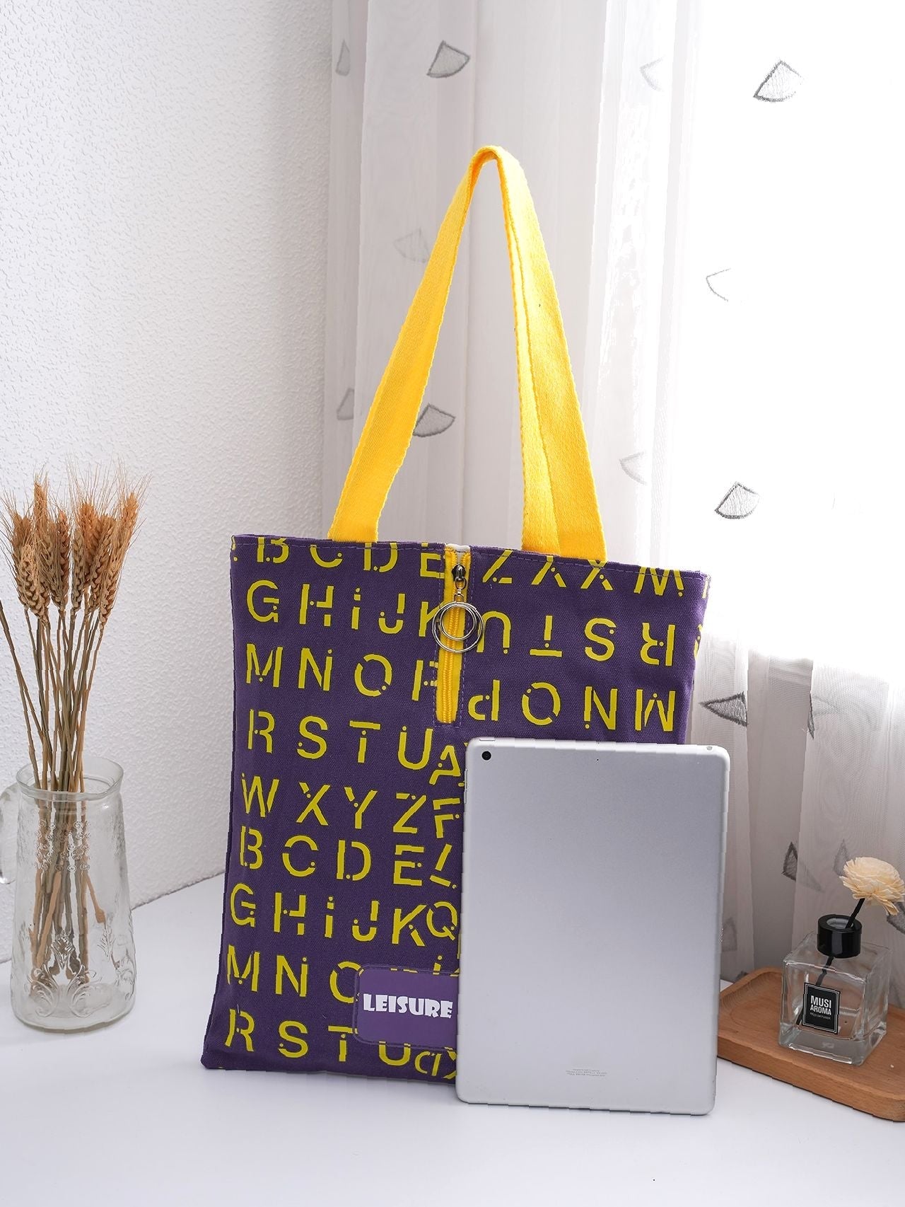 Maxct - Letter Graphic O-ring Zipper Front Shoulder Tote Bag  - Women Tote Bags