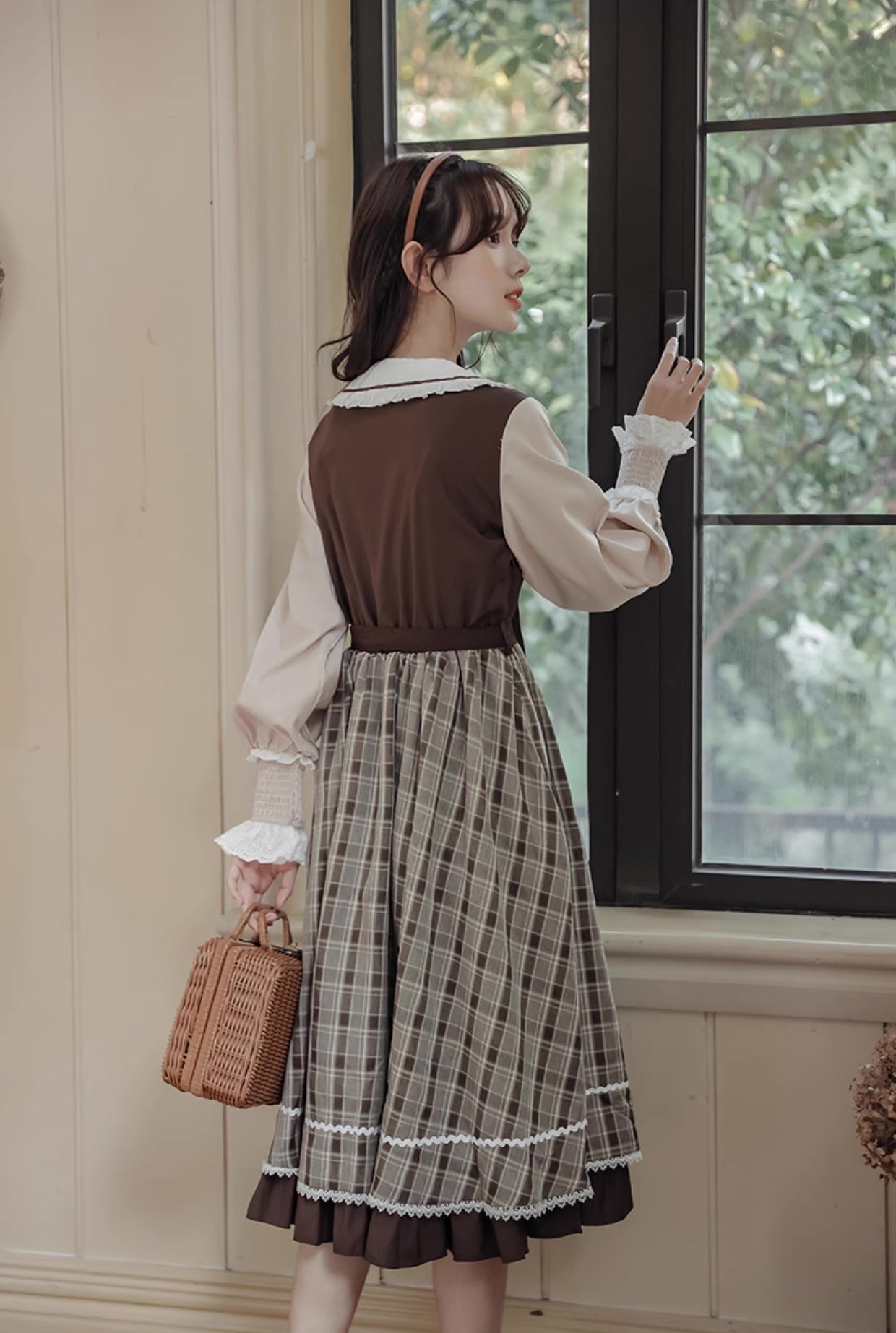 Mocca Plaid Twofer Midi Dress Maxct