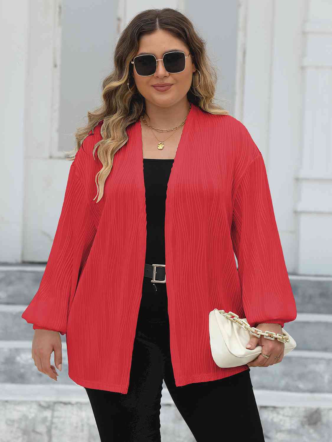 Maxct &Plus Size Open Front Long Sleeve Cardigan