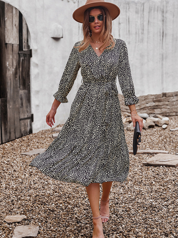 V Neck Boho Ruffle Flowy Midi Dress Maxct