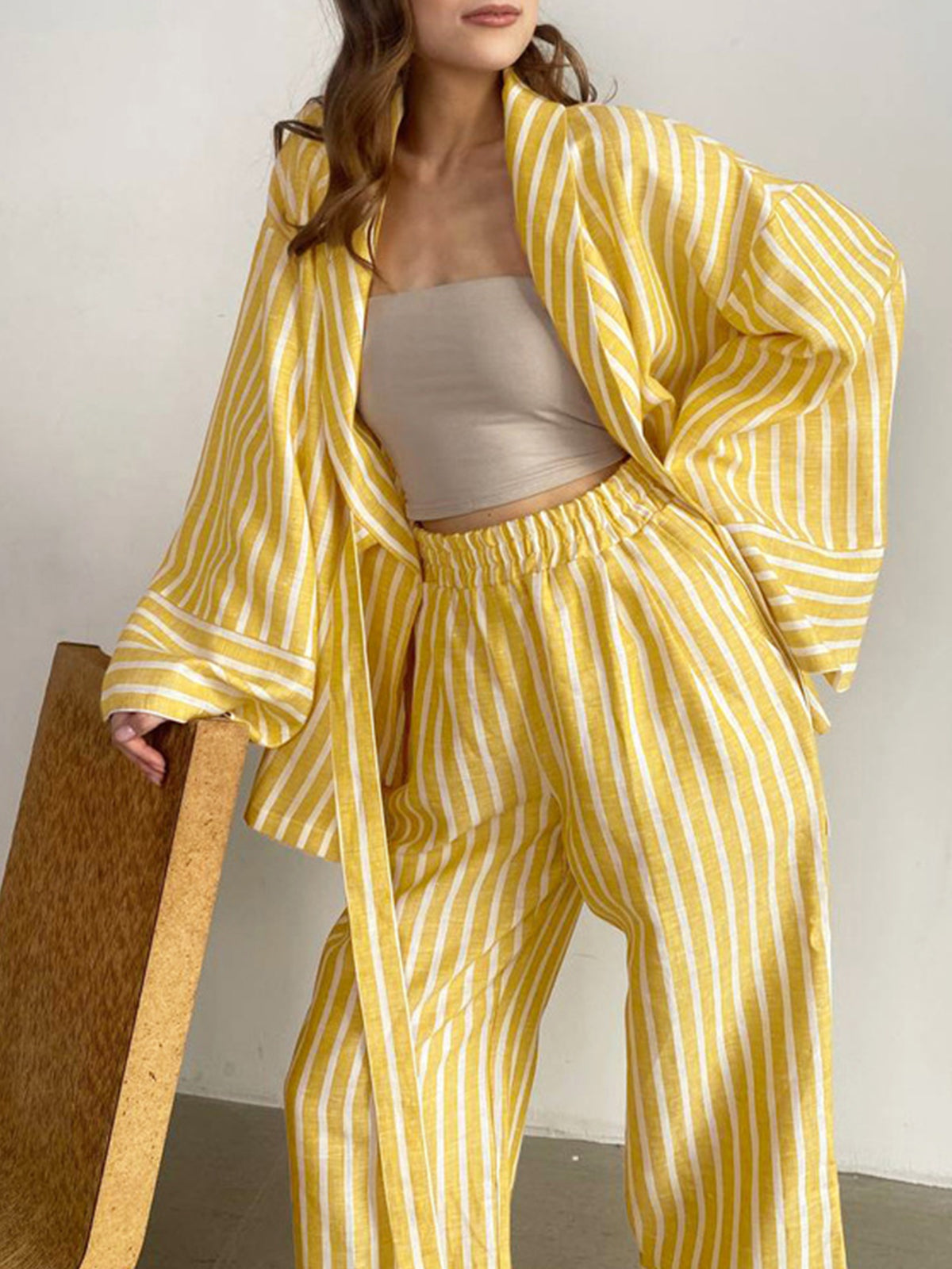 Maxct Oversized Knotted Striped Pants Set