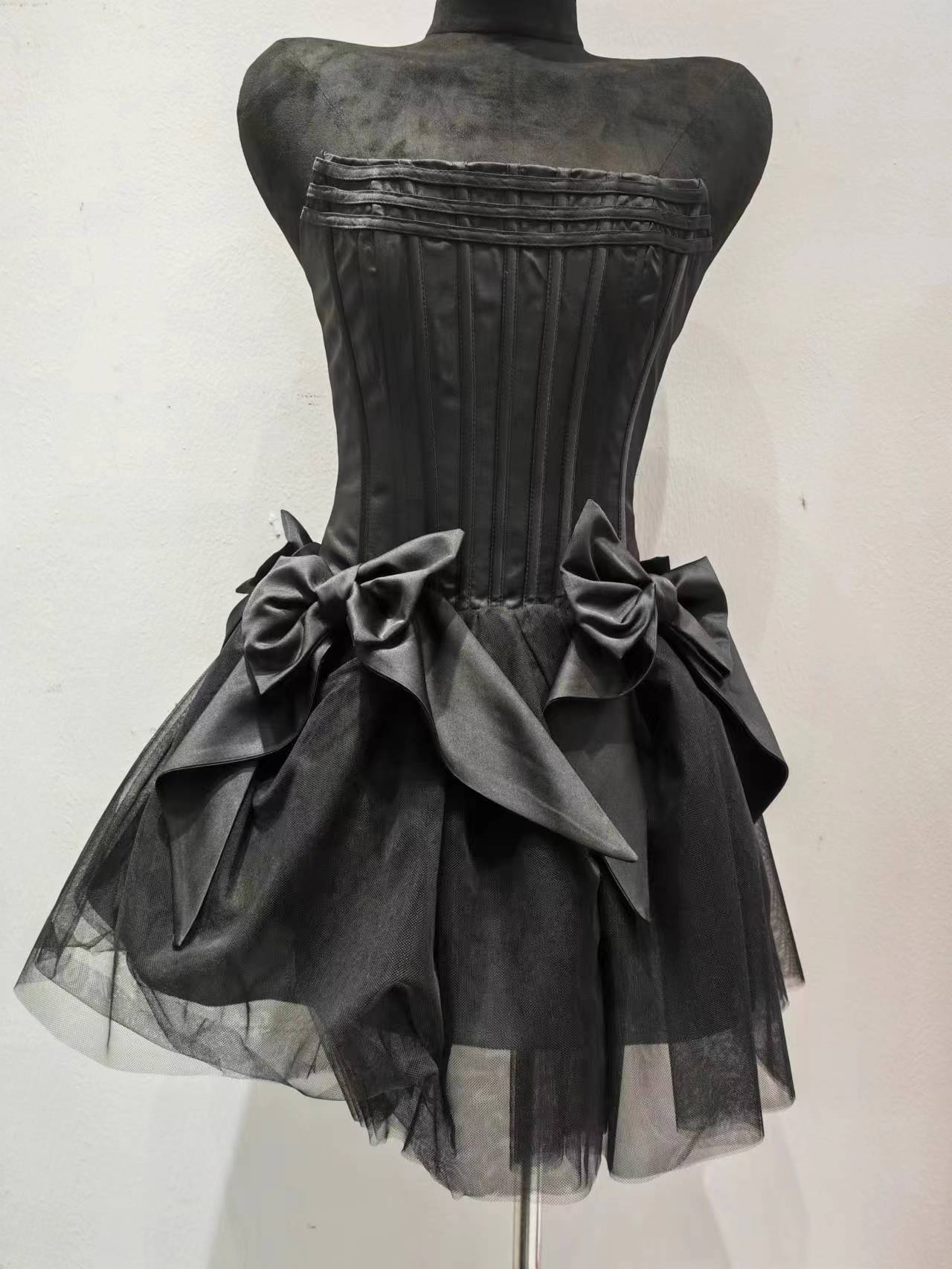 Maxct hoco dresses New Bow Mesh Fluffy Shorts Dress (Waist Seal and Zipper) (with Inner Shorts)