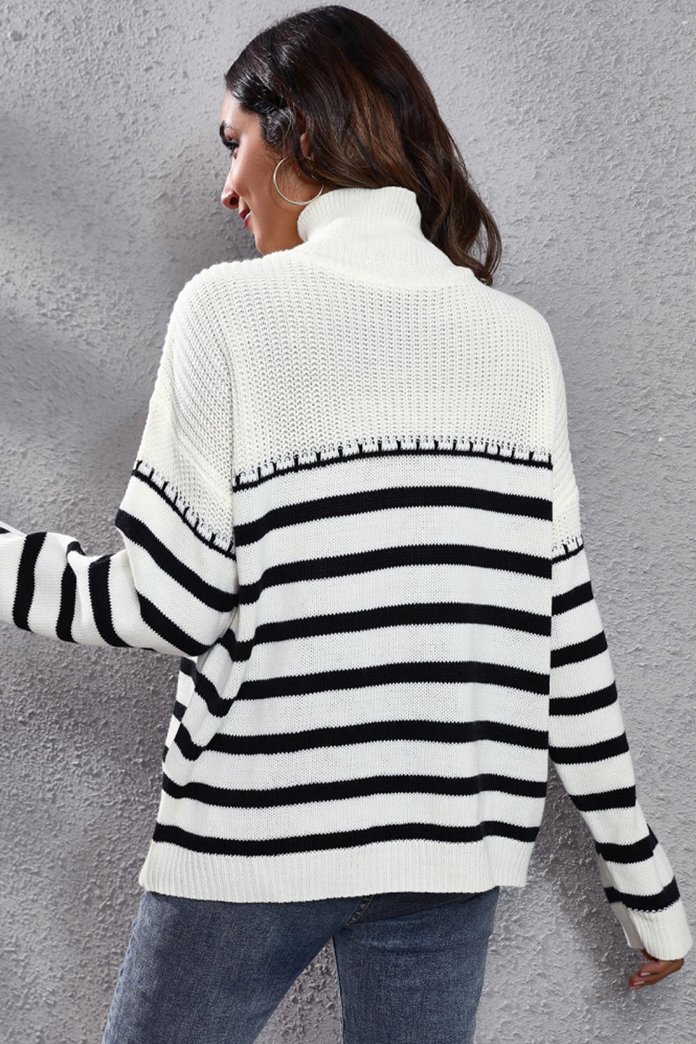 Maxct &Striped Turtleneck Drop Shoulder Sweater