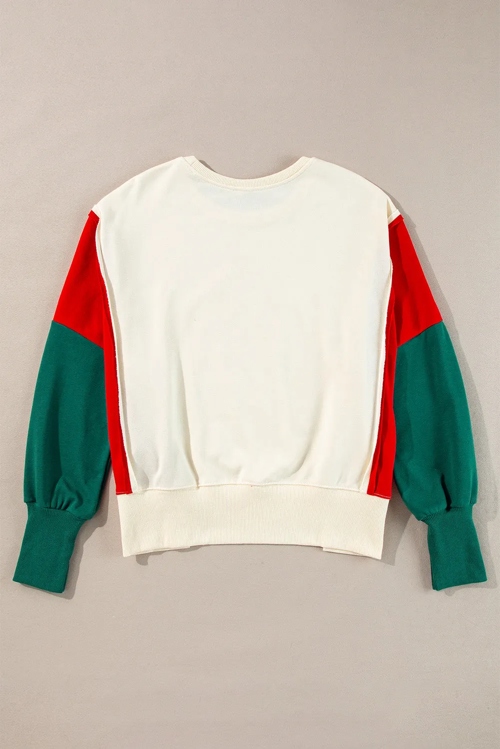 Maxct &Color Block Star Side Slit Lantern Sleeve Sweatshirt