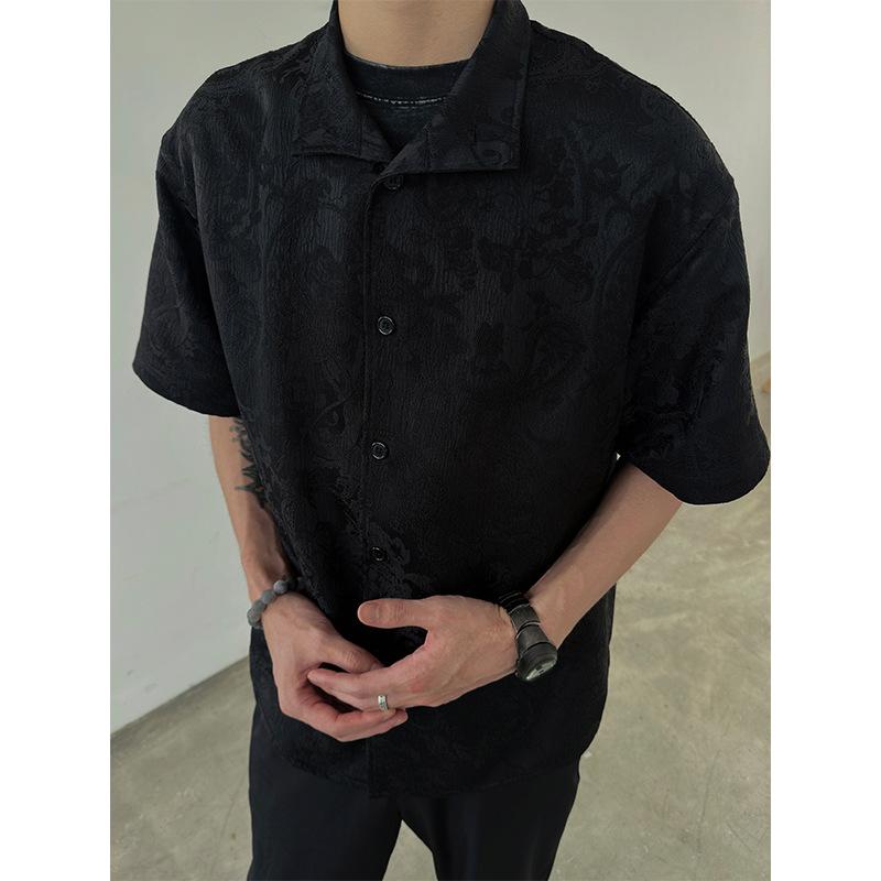 Maxct 90s Streetwear New Chinese Style Cashew Flower Textured Lapel Shirt For Men Summer New Niche Cleanfit Retro Casual Shirt For Men