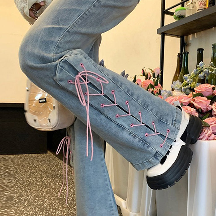 Lace Up Flared Jeans Maxct
