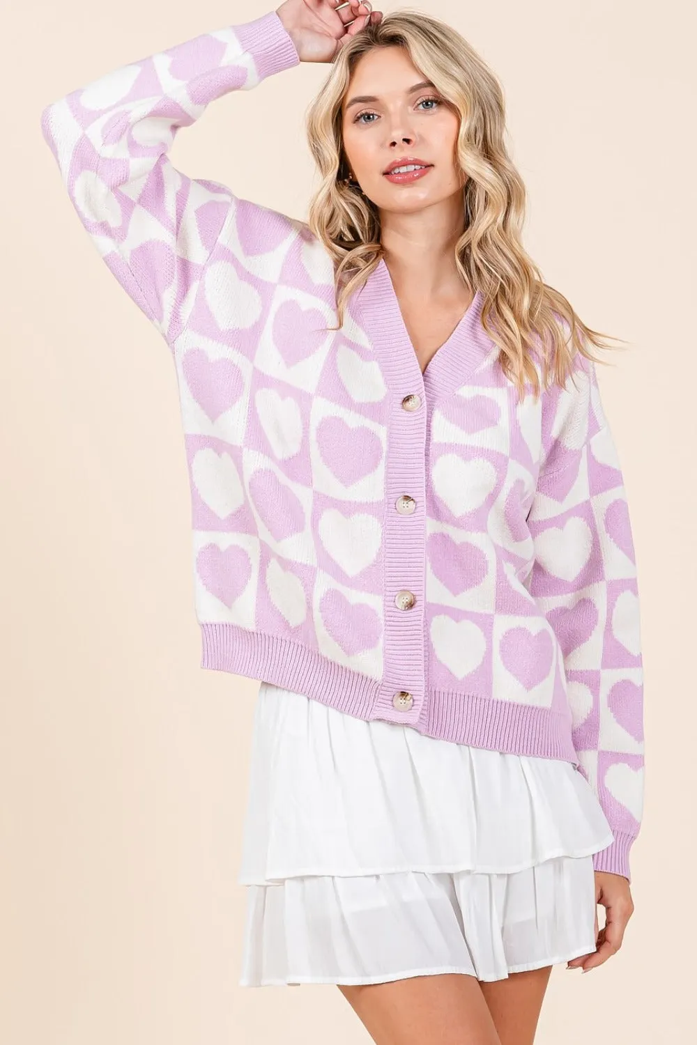 Maxct &Mittoshop Checkered Heart Button Down Cardigan
