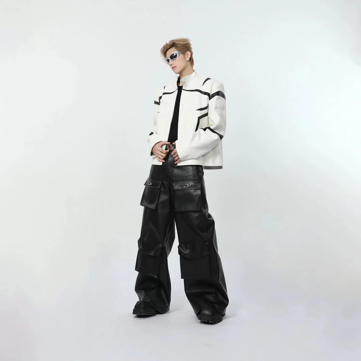 Maxct Leather Color-blocked Racing Jacket