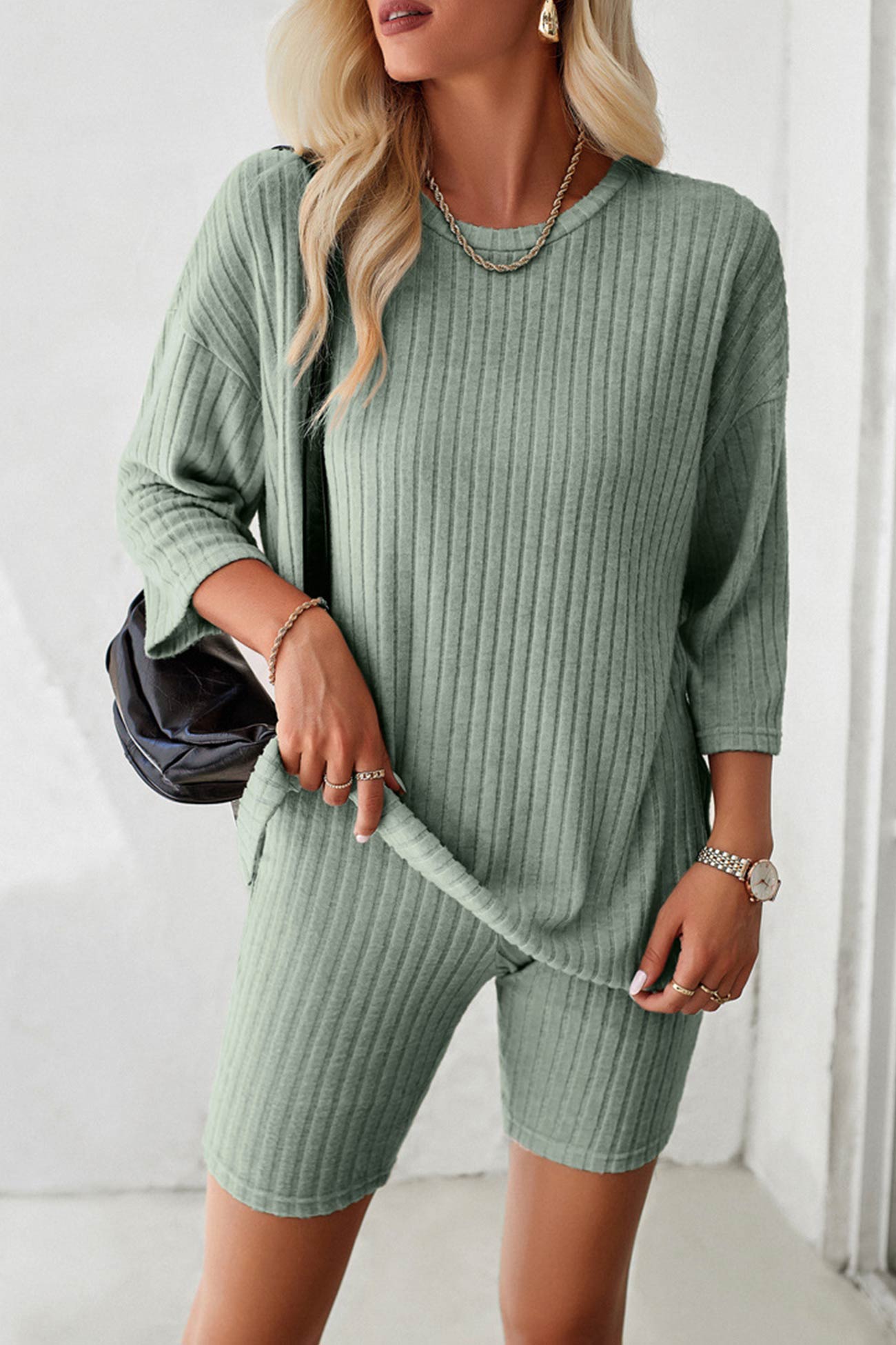 Maxct Ribbed Knit T-shirt Shorts Suits