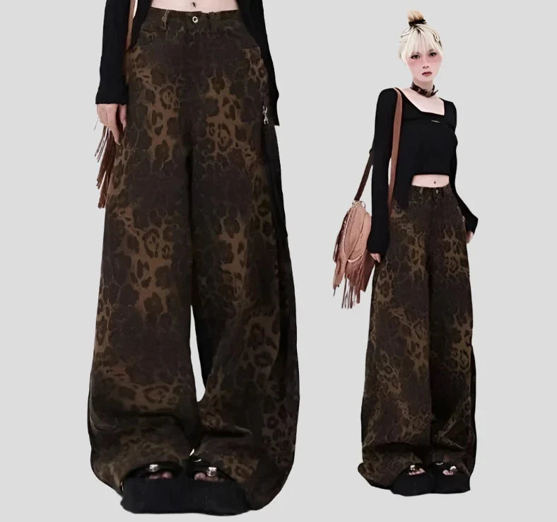 Wide Leg Denim Pants with Print Maxct