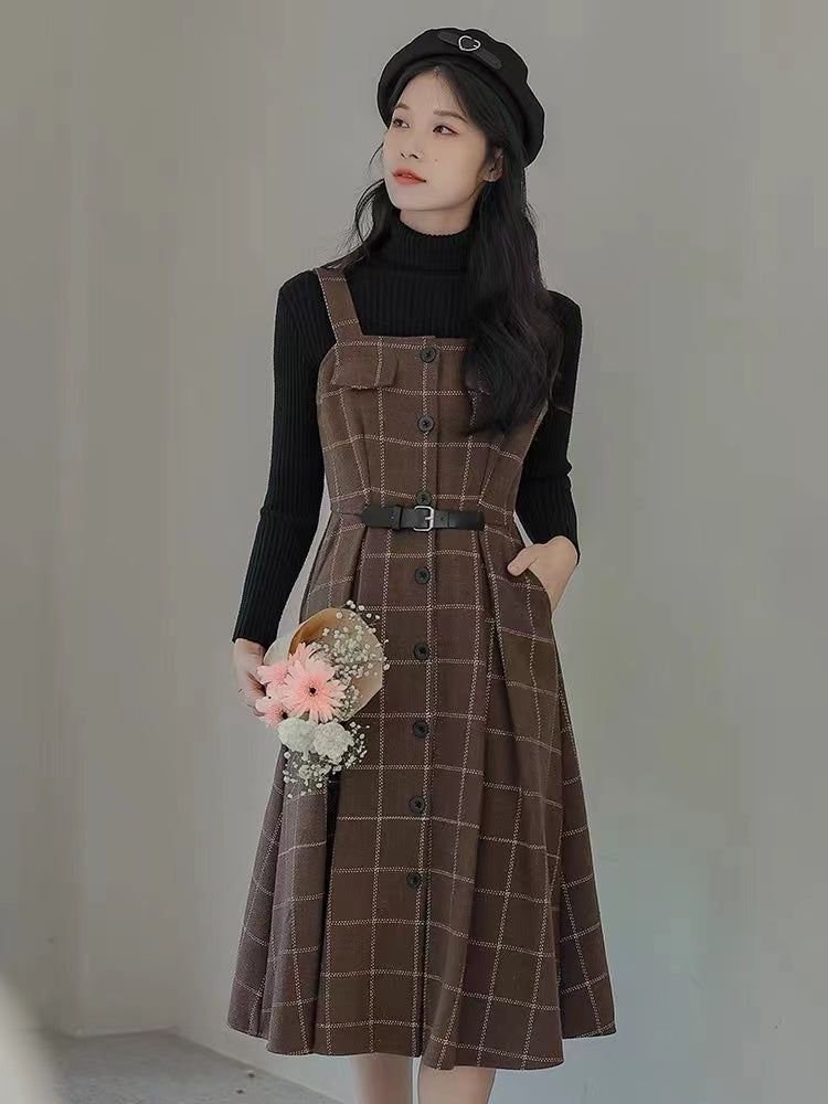 Button Up Plaid Cami Midi Dress Maxct