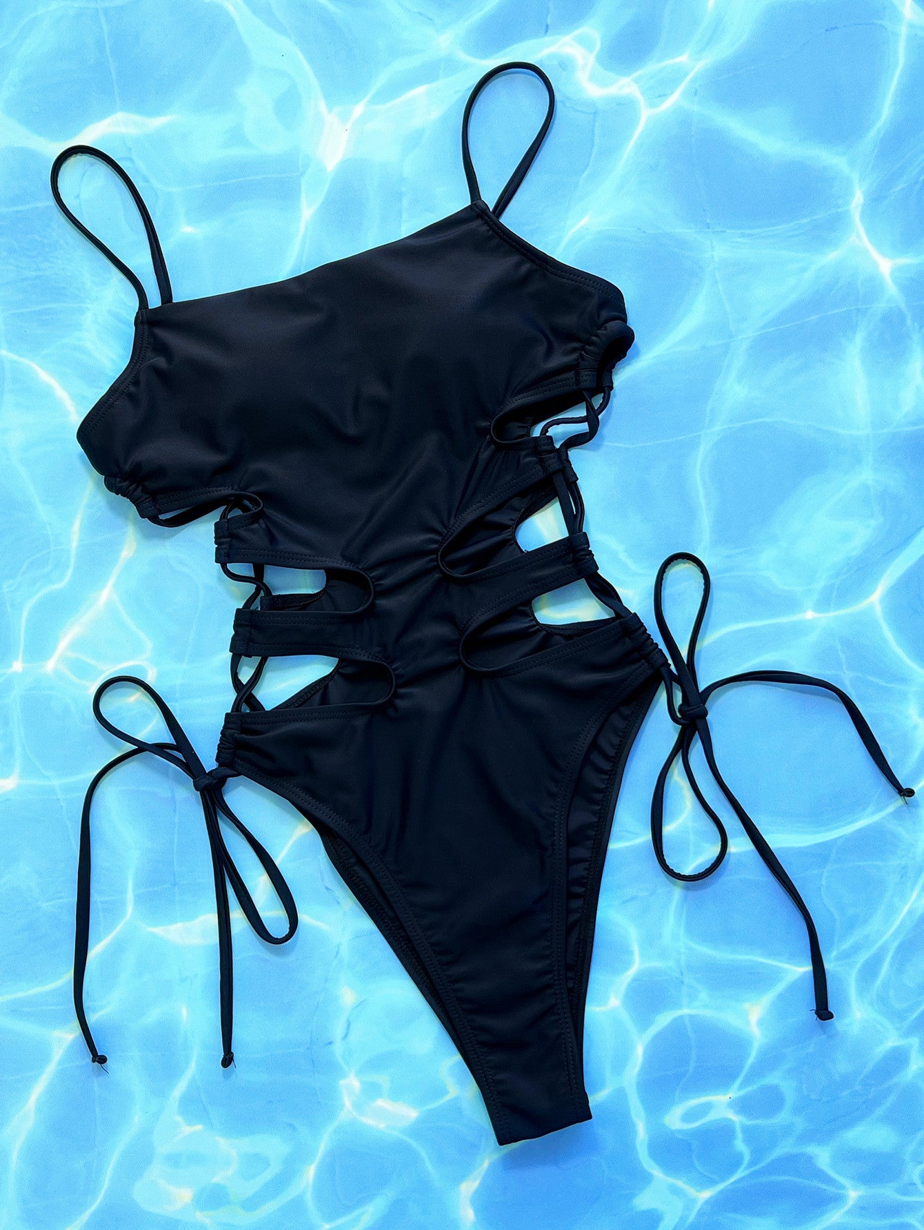 Maxct &Cutout Lace-Up Spaghetti Strap One-Piece Swimsuit